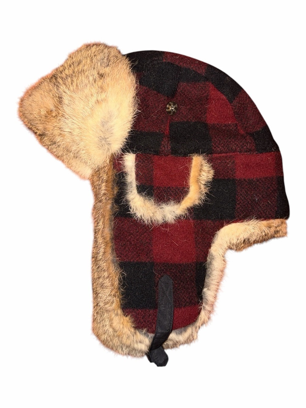 Men's Red and Black Plaid Faux Fur Trapper Hat